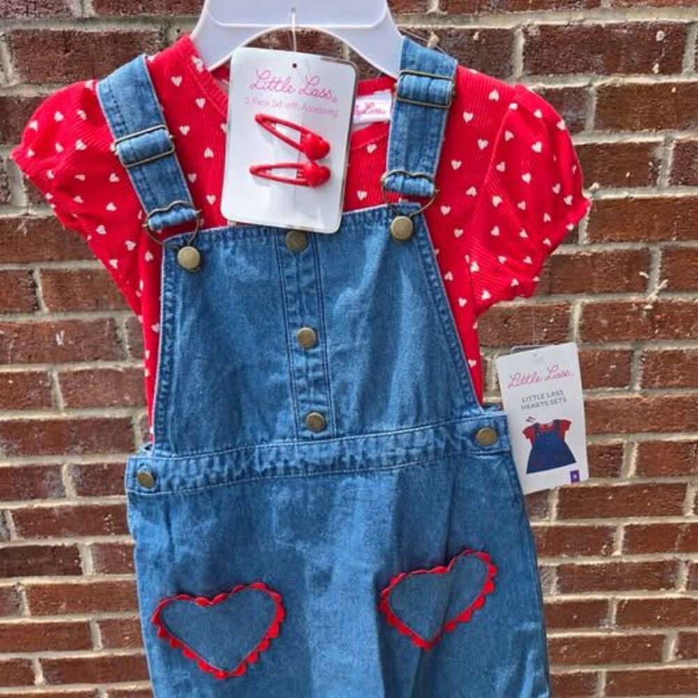Little Lass girls 5 Denim jumper and shirt set with matching hair clips new